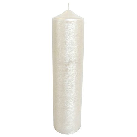 Stumpenkerze perlmutt, 250/70mm, gebürstet geriffelt weiß, Kerzenrohling Rohkerze Formkerze Rundkerze Säulenkerze