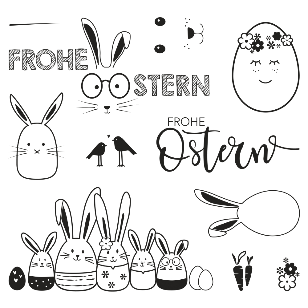 Frohe Ostern Stempel Set 102,5x97mm 11 Motive