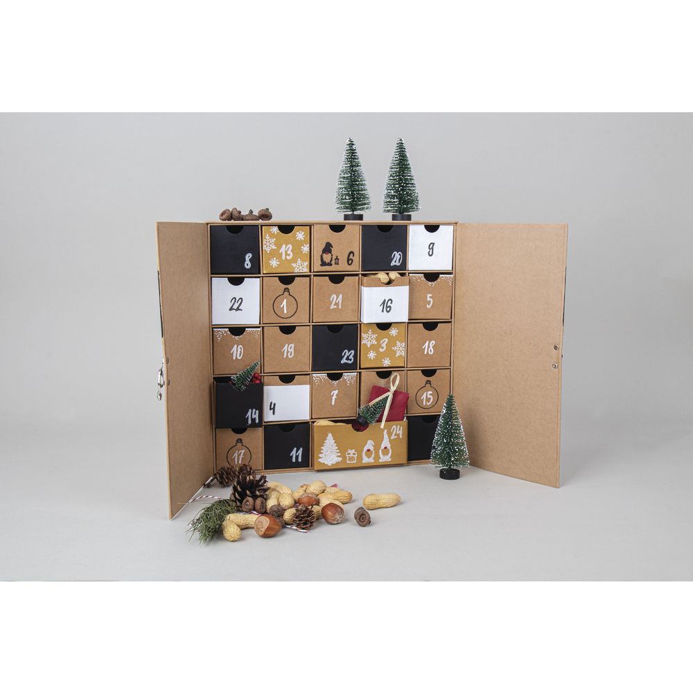 Pappmaché Adventskalender 29,6x29,6x6,5cm Schränkchen kraftpapier Pappmaché Adventskalender 29,6x29,6x6,5cm Schränkchen kraftpapier