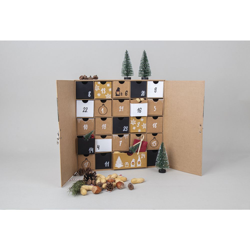 Pappmaché Adventskalender 29,6x29,6x6,5cm Schränkchen kraftpapier