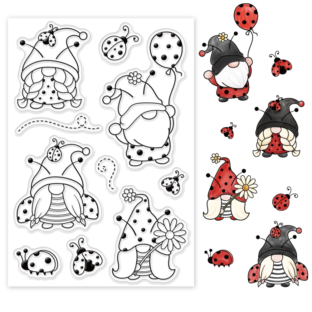 Silikonstempel Gnome mit Marienkäfer-Set 16x11cm 1 Bogen Silikonstempel Gnome mit Marienkäfer-Set 16x11cm 1 Bogen