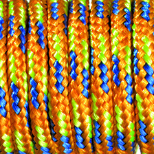 Paracord 2 mm dünn gemustert, orange-gelb-blau, 10 m/Pkg.