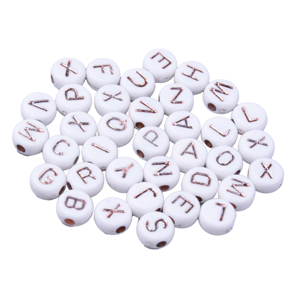 Buchstabenperlen weiß / roségold Mixpackung 7x3,5mm 150 Stück 