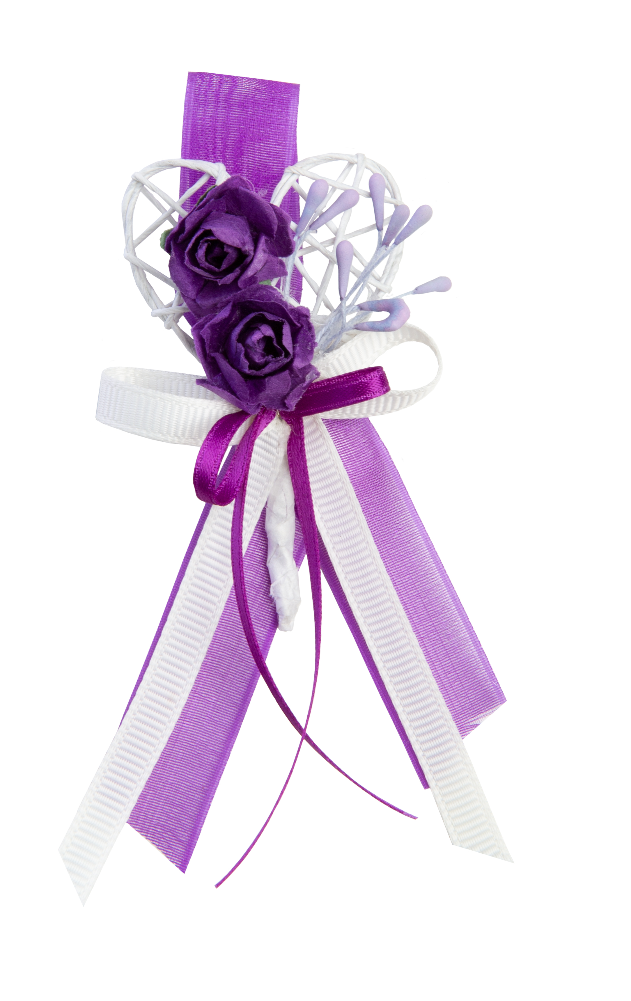 Gästeanstecker Rebenherz  Papierrosen lila mit Anstecknadel