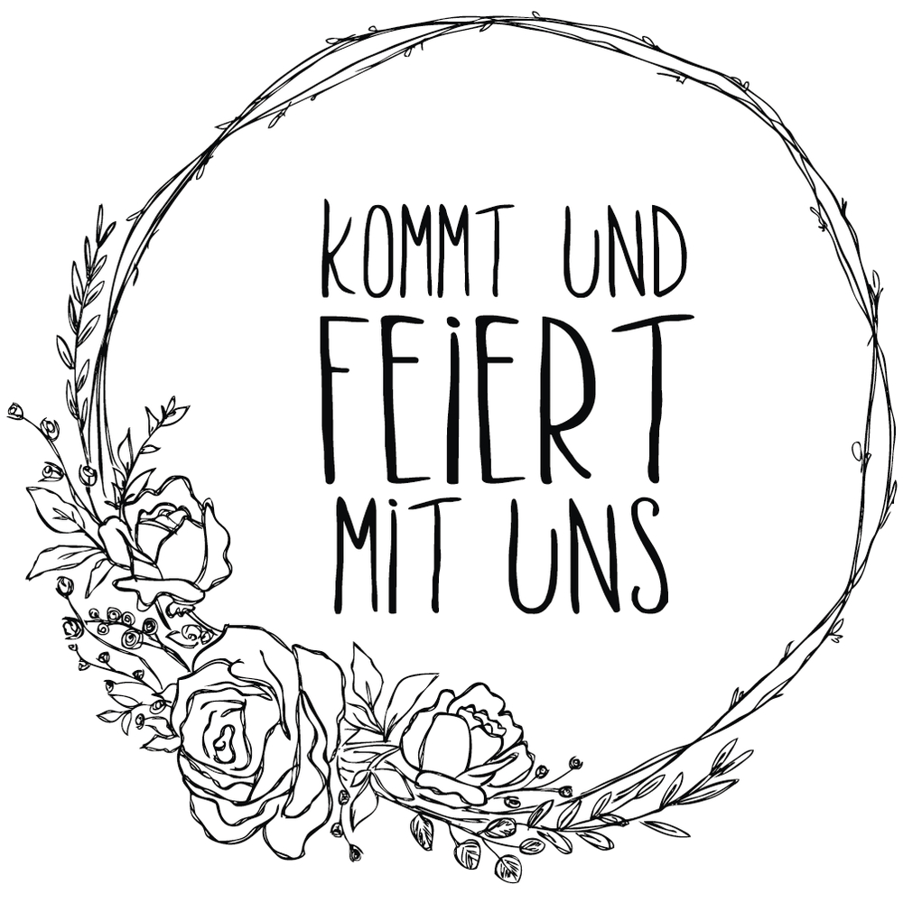 Stempel "Kommt feiert mit uns" Holzgriff Gummistempel 8,5x8,5cm