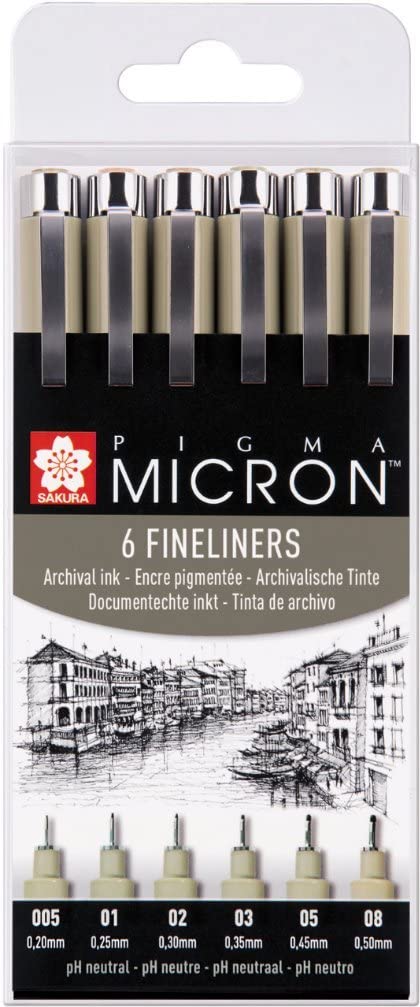 Sakura PIGMA MICRON Fineliner SET 6 Stifte schwarz 