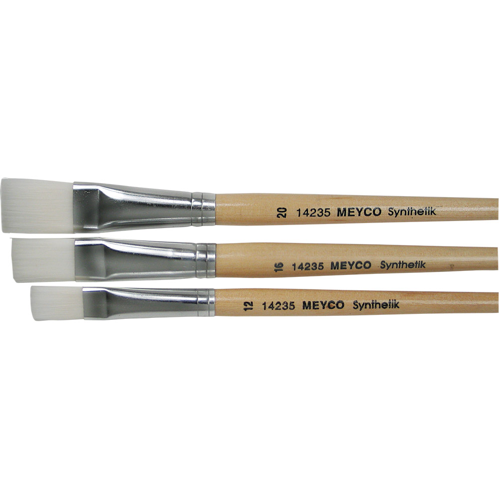 Synthetikpinsel mit Holzgriff flach weiß 3er Set