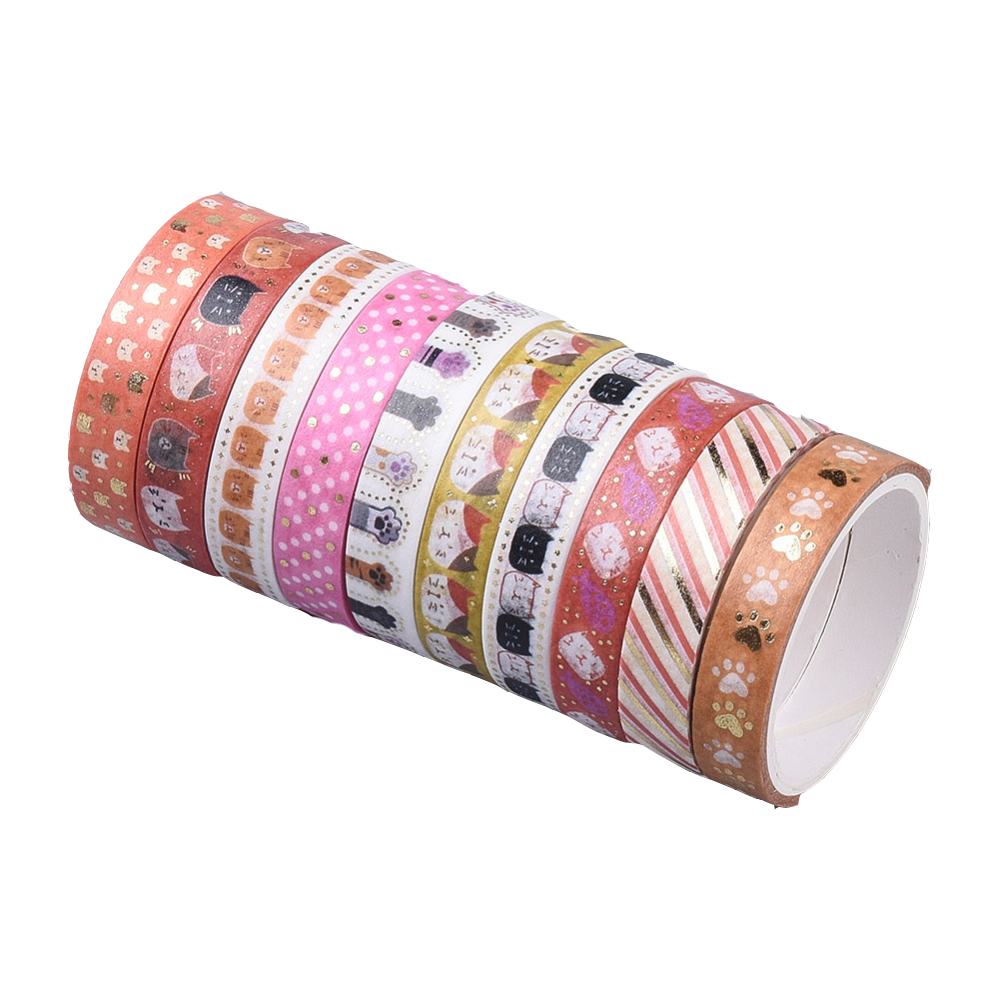 Washi Tape Set 8mm Katzen,10 Rollen -  2m/Rolle 