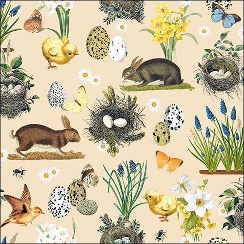 Ambiente Servietten Osterhasen Eier Frühlingsblumen beige 33x33cm 20 Stück 