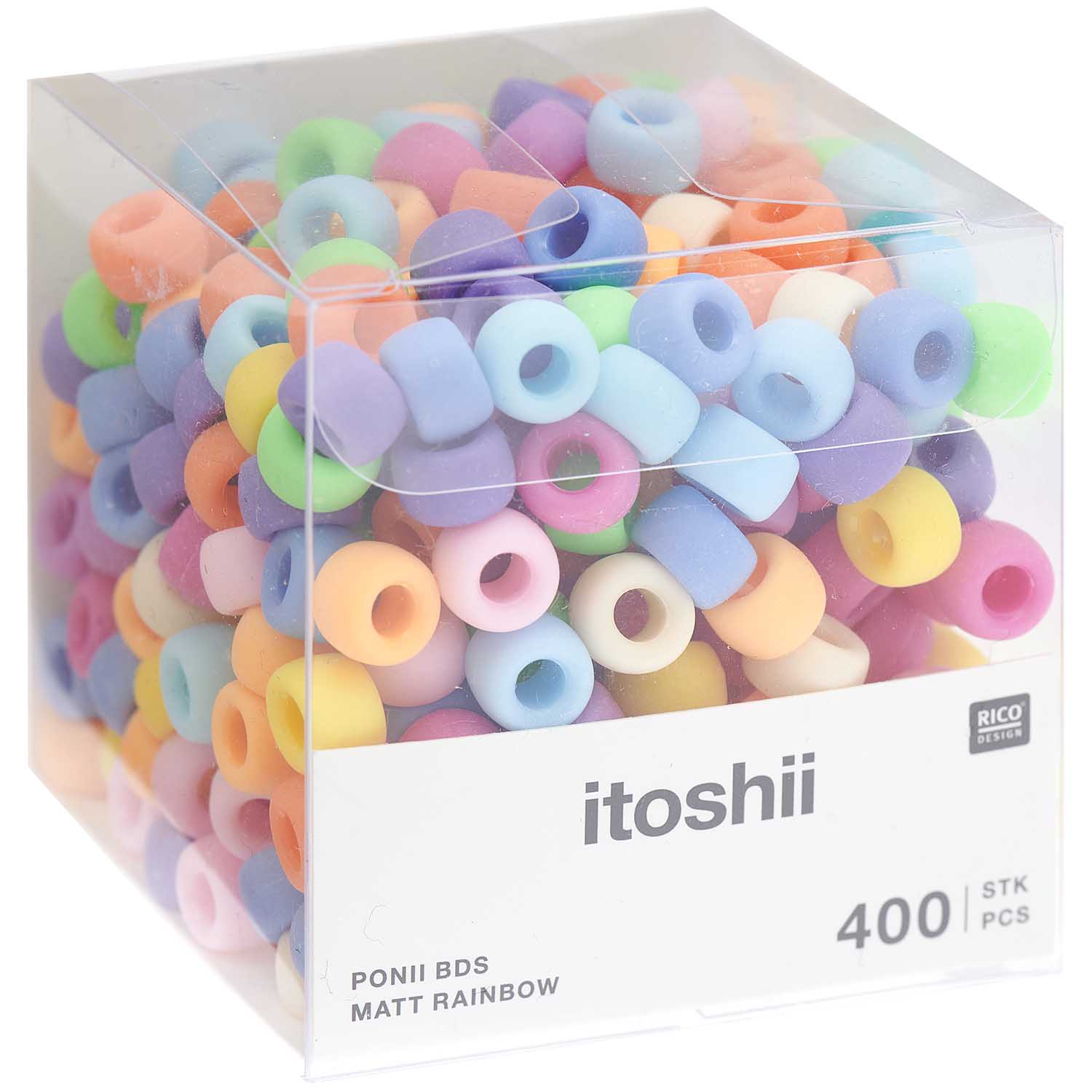 Pony Beads matt Regenbogen 9x6 mm Bohrung 3,5mm 400 Stück Pony Beads matt Regenbogen 9x6 mm Bohrung 3,5mm 400 Stück