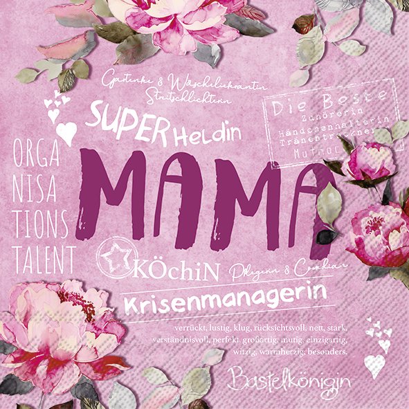 Servietten MAMA Superheldin pink 33x33cm 3-lagig 20 Stück / Packung
