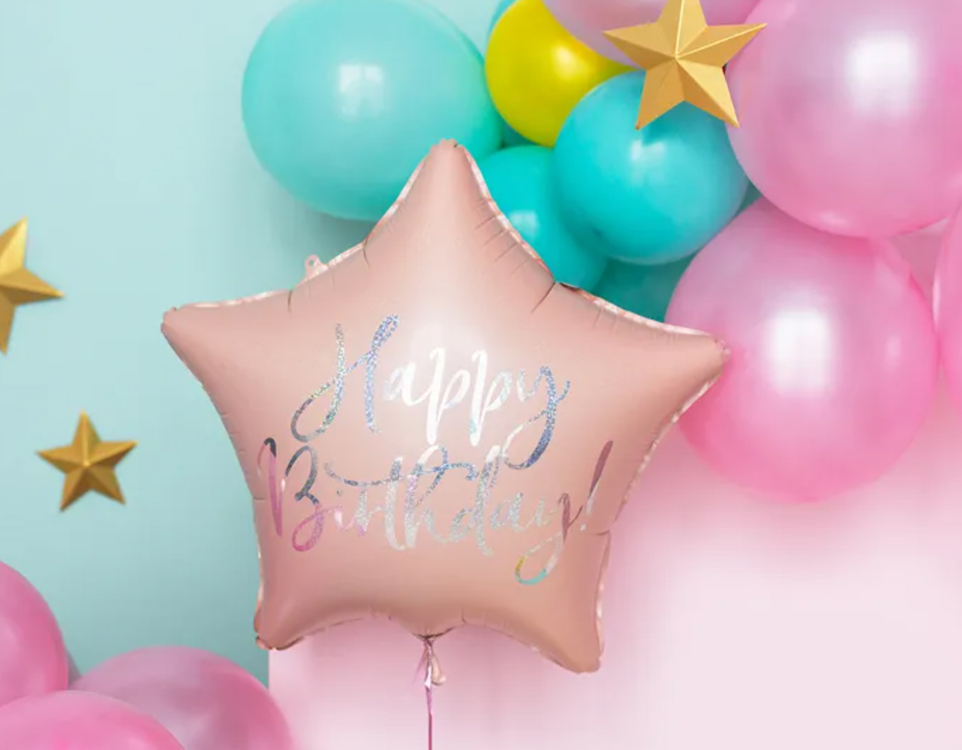 Folienballon Stern Happy Birthday 40cm hell-puderrosa