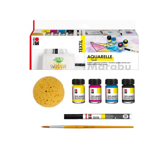 Marabu Textil Aquarelle Set Stoffmalfarbs-Set 7 teilig