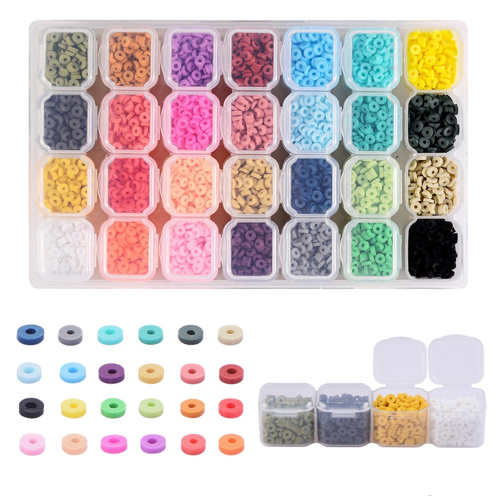 Heishi-Perlen SET bunt Polymerclay Perlenscheiben 4x1mm 5g/ Farbe 28 Farben