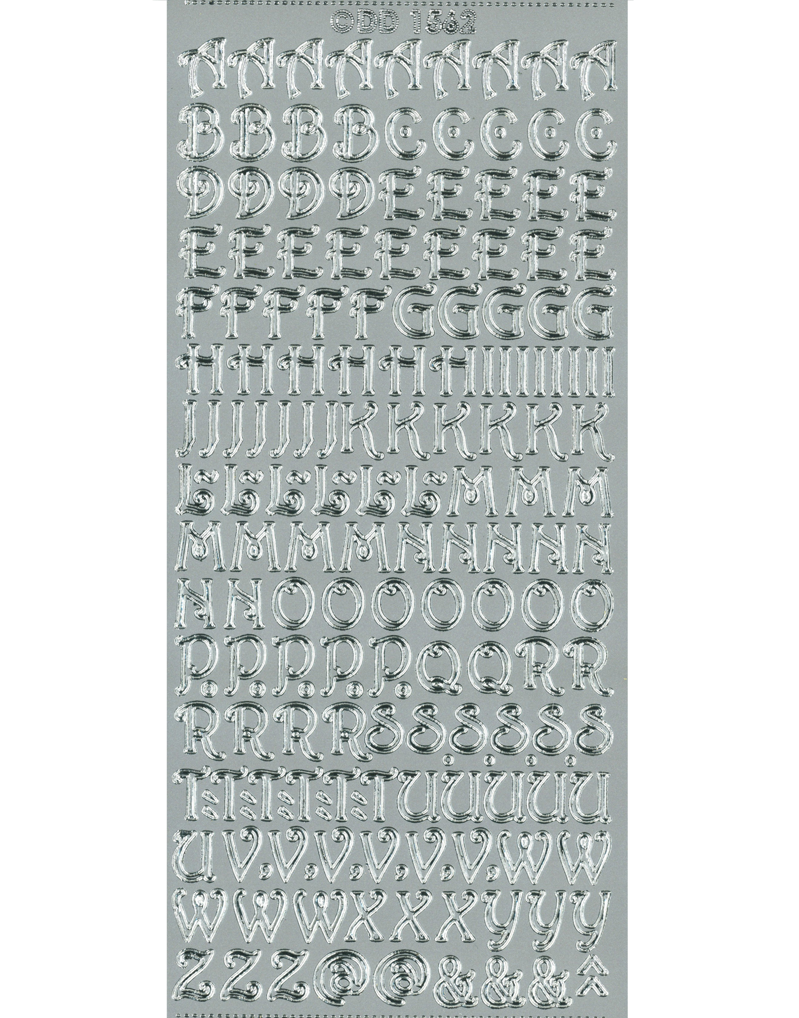 Shiny Outline Stickers Buchstaben verschnörkelt Alphabet ABC curled silber Konturensticker 10x23cm Bogen