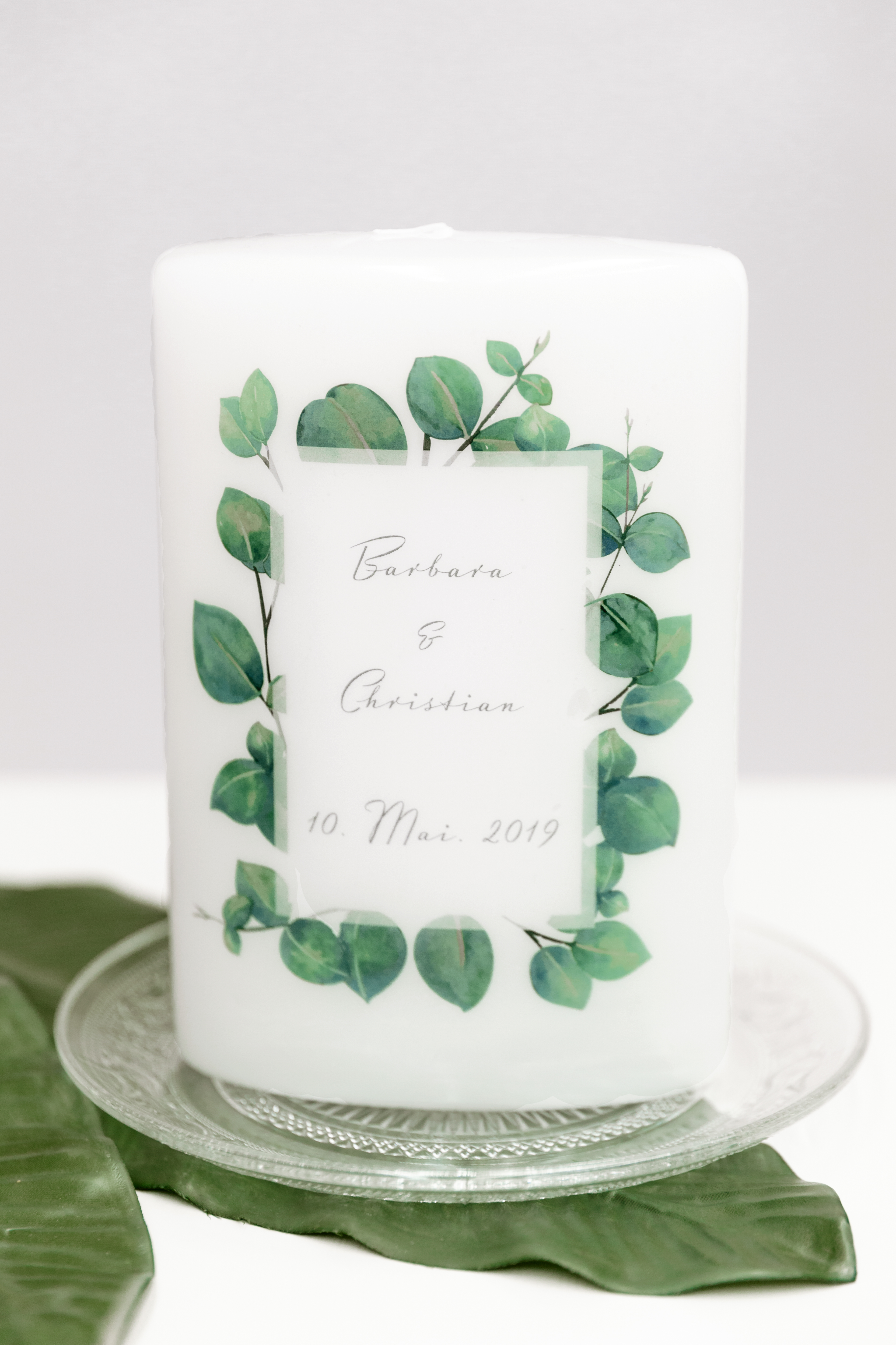 Hochzeitskerze Greenery Blätter-Rahmen