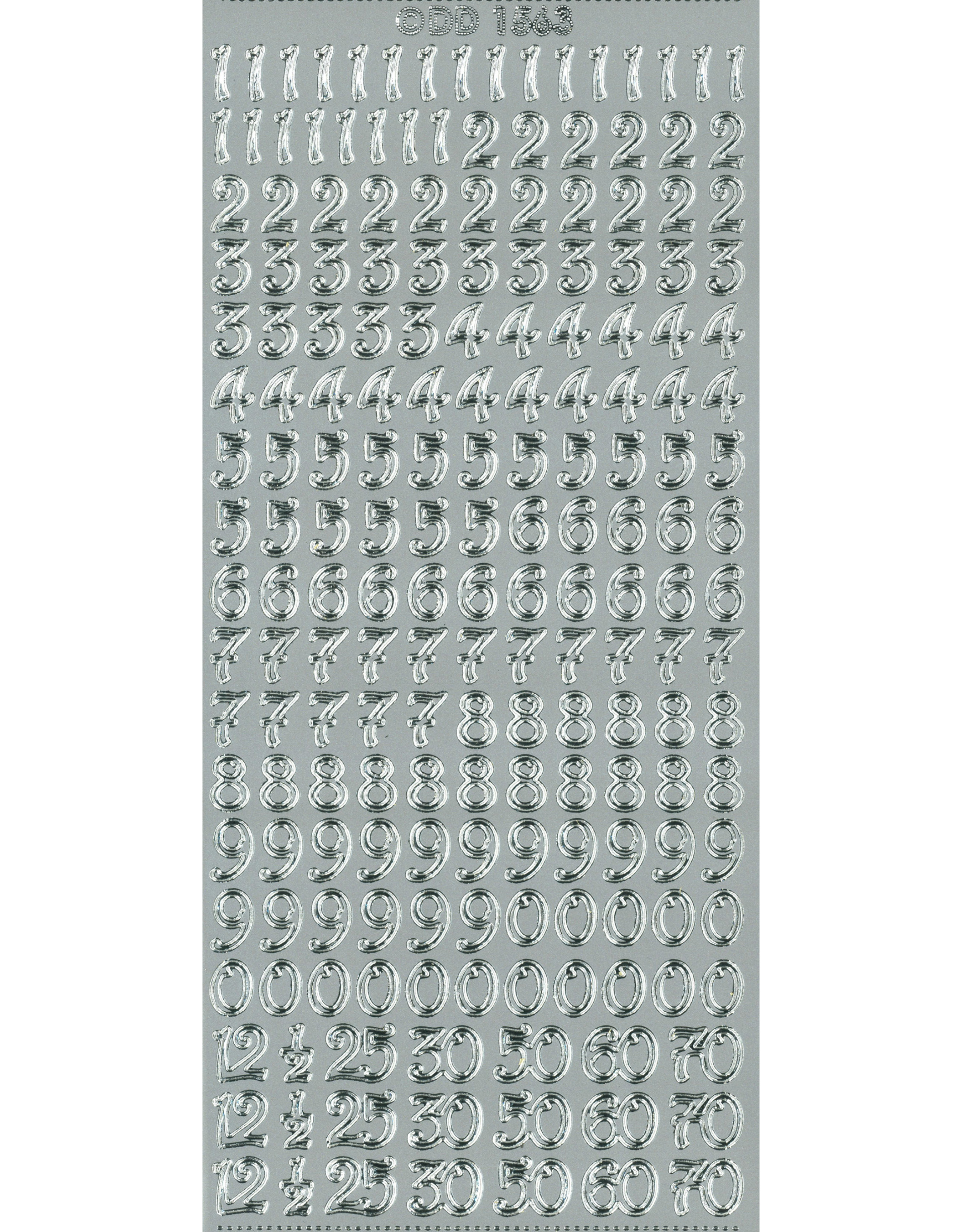 Shiny Outline Stickers Zahlen verschnörkelt Numbers 123 curled silber Konturensticker 10x23cm Bogen