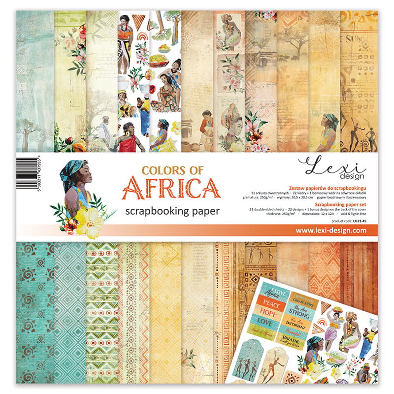 Colors of Africa Scrapbooking-Papier Set 30,5cmx30,5cm 11 Bögen doppelseitig