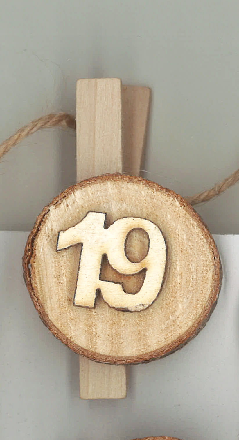 Adventszahlen Holzscheibe mit Holzklammer Adventskalender DIY