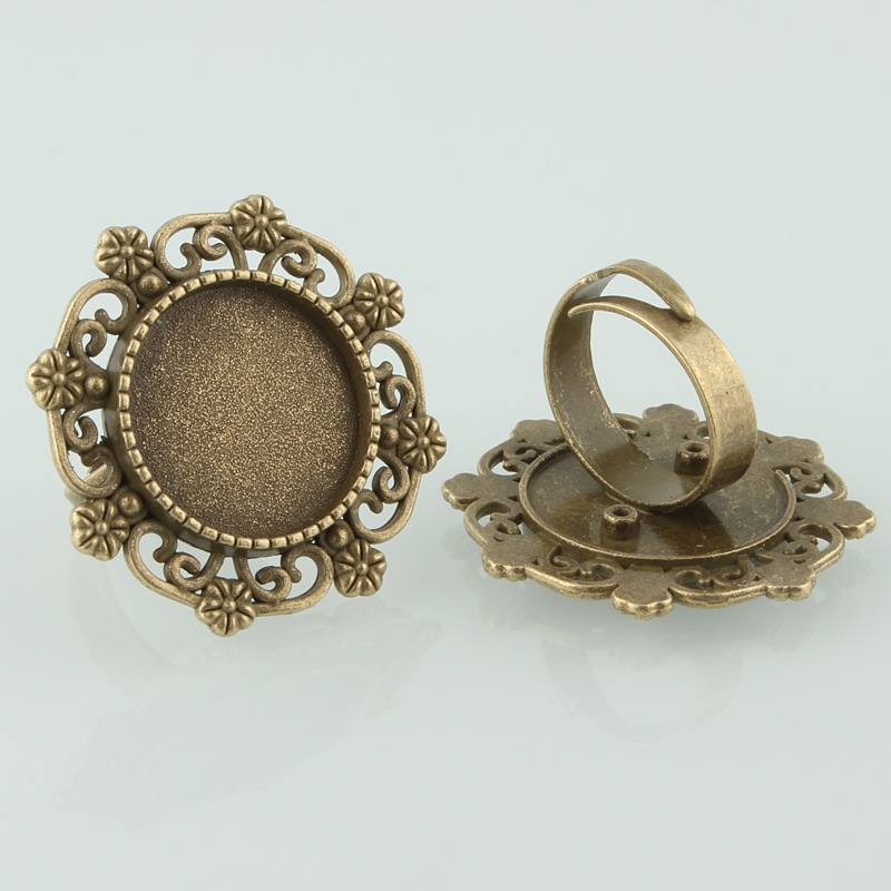 Ringschiene Modellierkessel rund 18mm, antikmessing, Filigranrand, per Stück, Vintage, Trachtenschmuck, Fingerring,