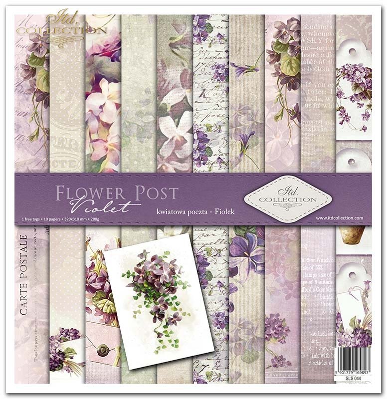 Scrapbooking Papier Set Flower Post Violet 10 Bögen 31x32cm 200g/m²