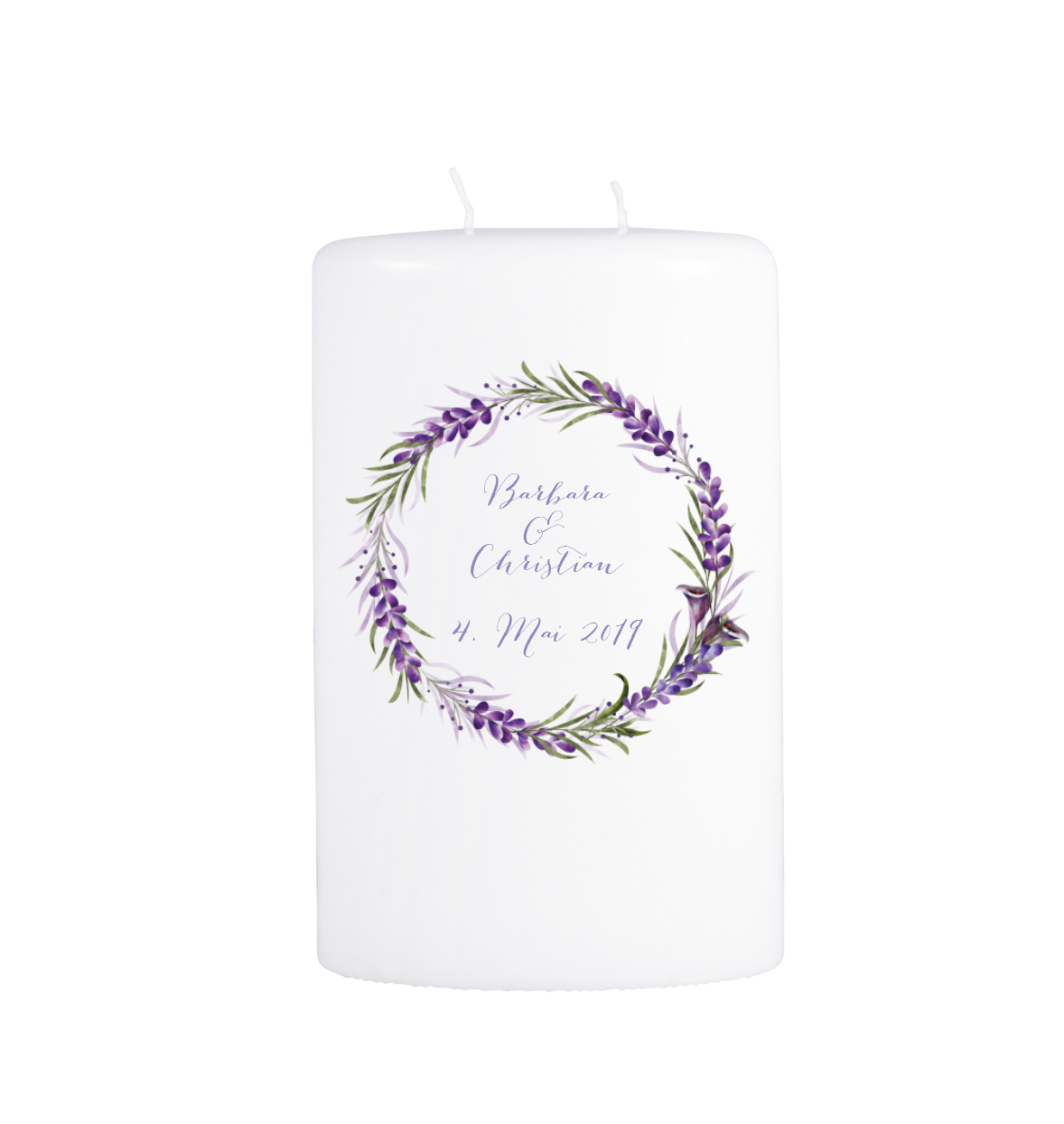 Hochzeitskerze Lavendel Blumenrahmen lila