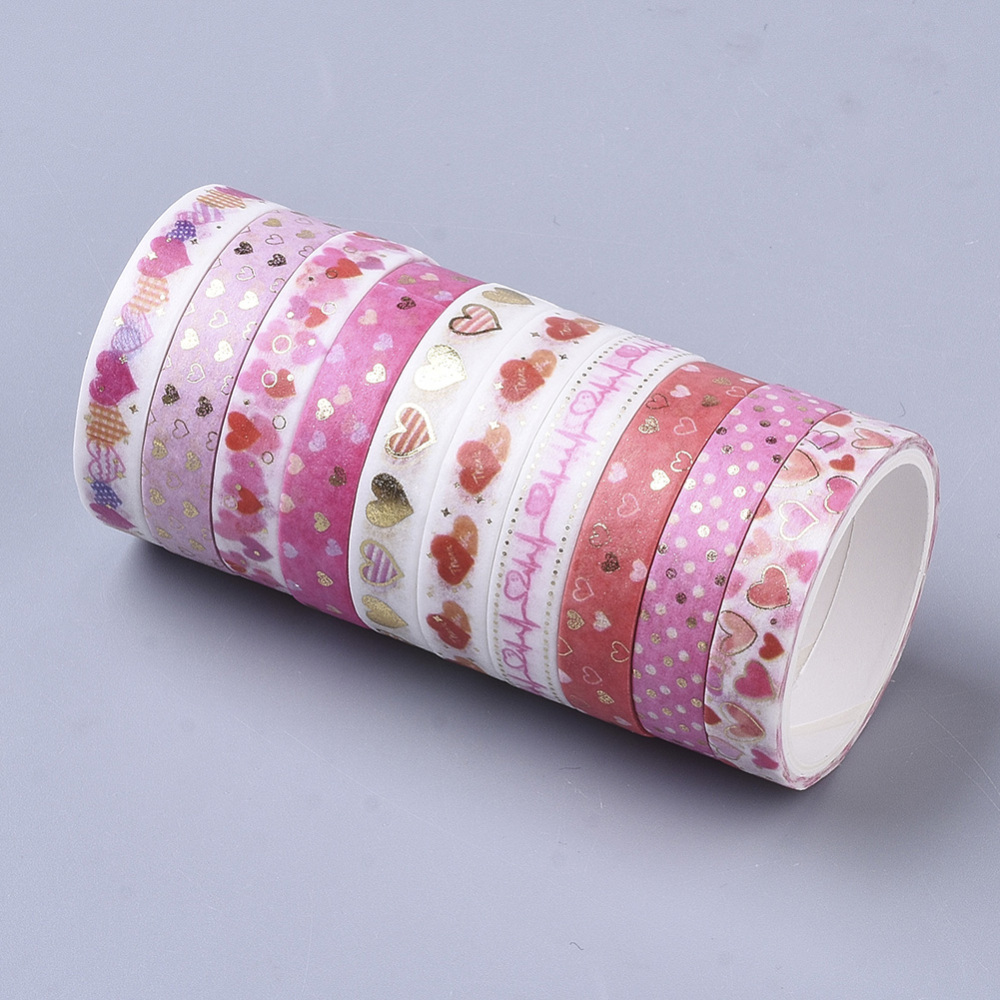 Washi Tape Set 8mm Herzen rosa,10 Rollen -  2m/Rolle 