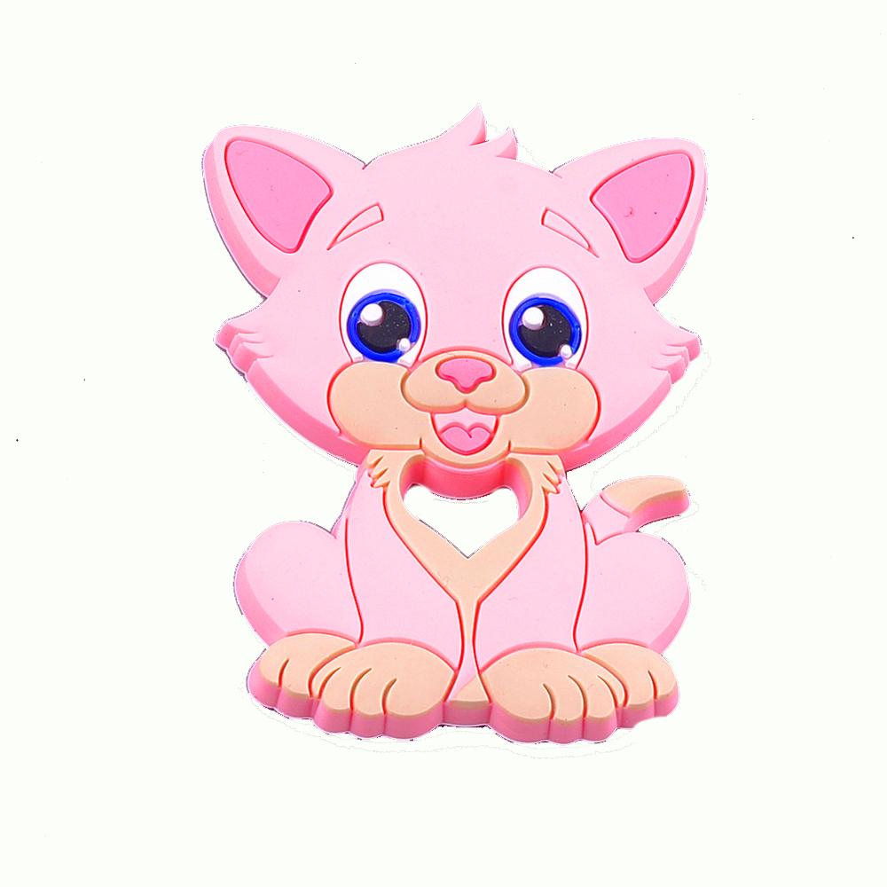 Schnuller-Silikon Katze rosa, Beißring Zahnungshilfe 9cm
