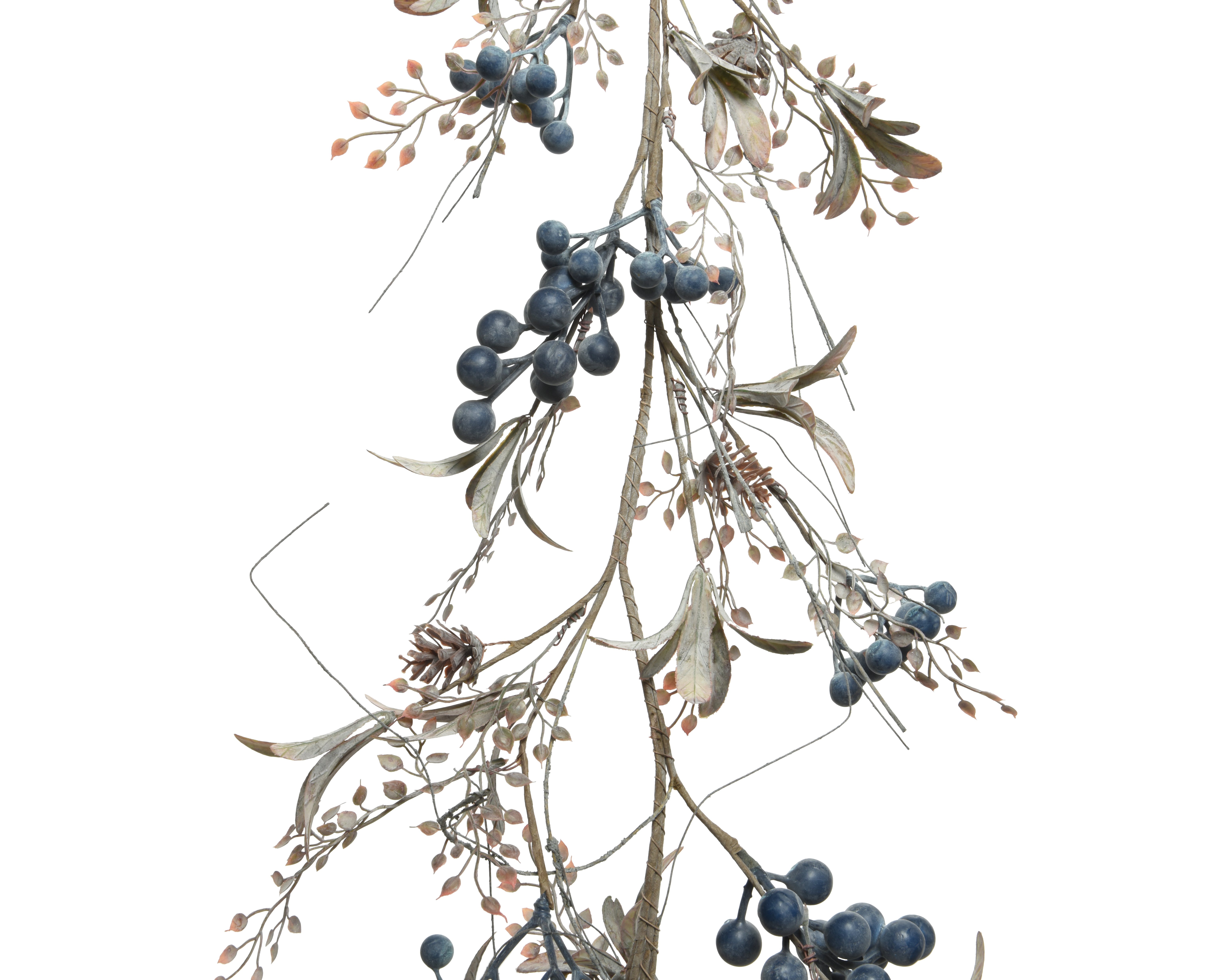 Girlande mit braunen Blättern und blauen Beeren, 130cm lang