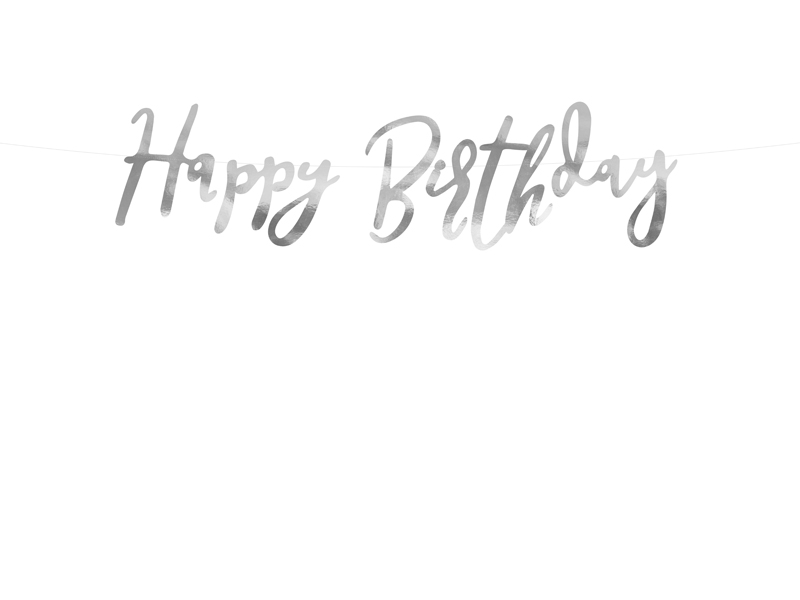 Happy Birthday Banner aus Spiegelpapier SILBER 16,5 x 62 cm Happy Birthday Banner aus Spiegelpapier SILBER 16,5 x 62 cm
