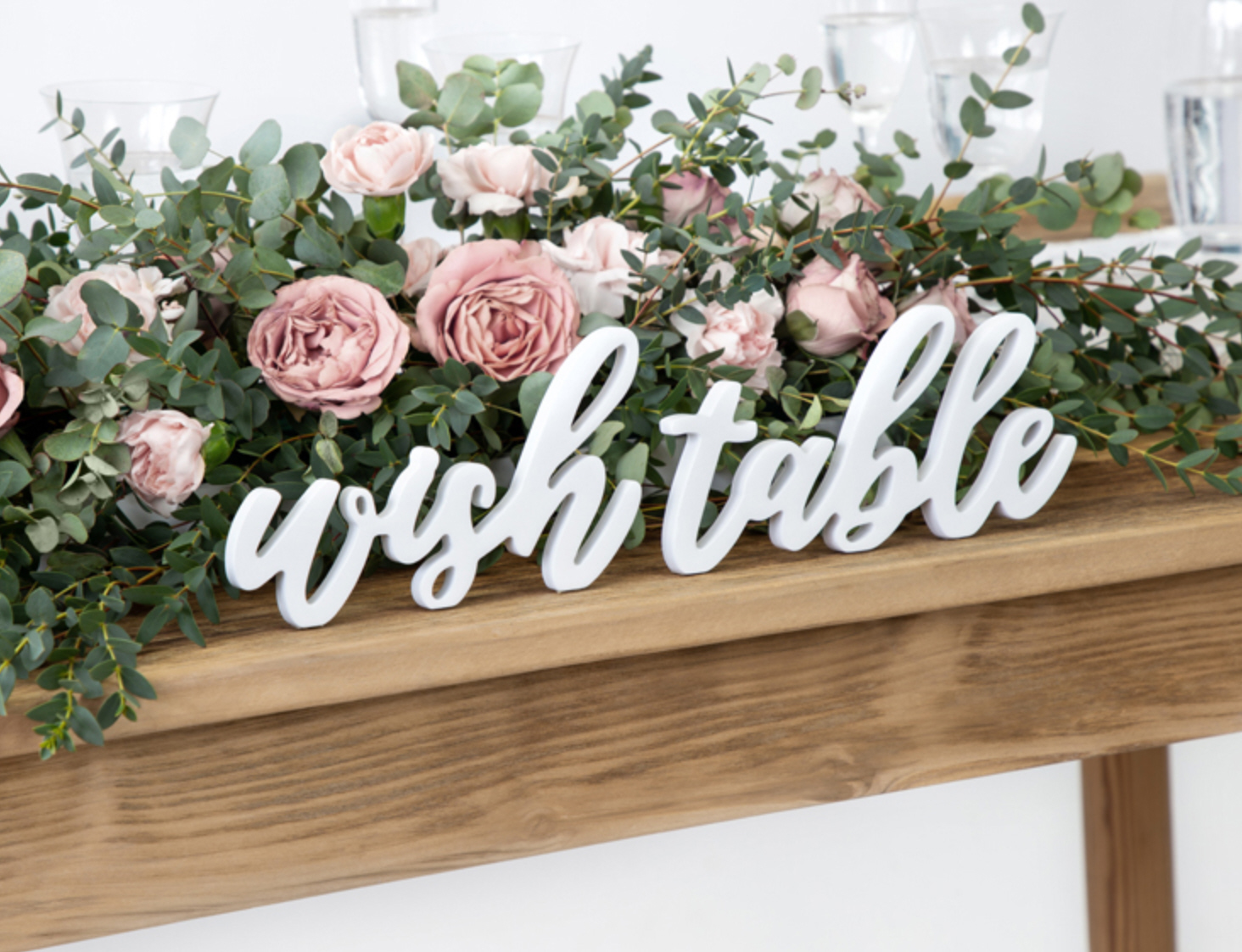 Holzbuchstaben-Schriftzug weiß Wish Table 40x10cm