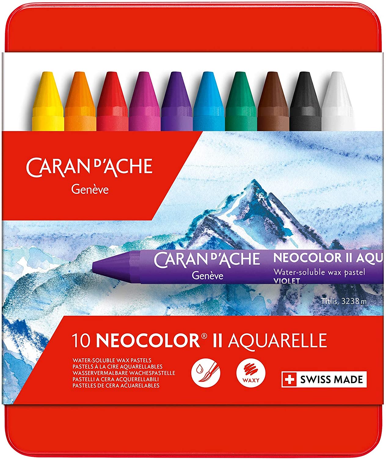 Caran D'Ache NEOCOLOR II Aquarelle Wachspastelle in Metallbox 10 Stück