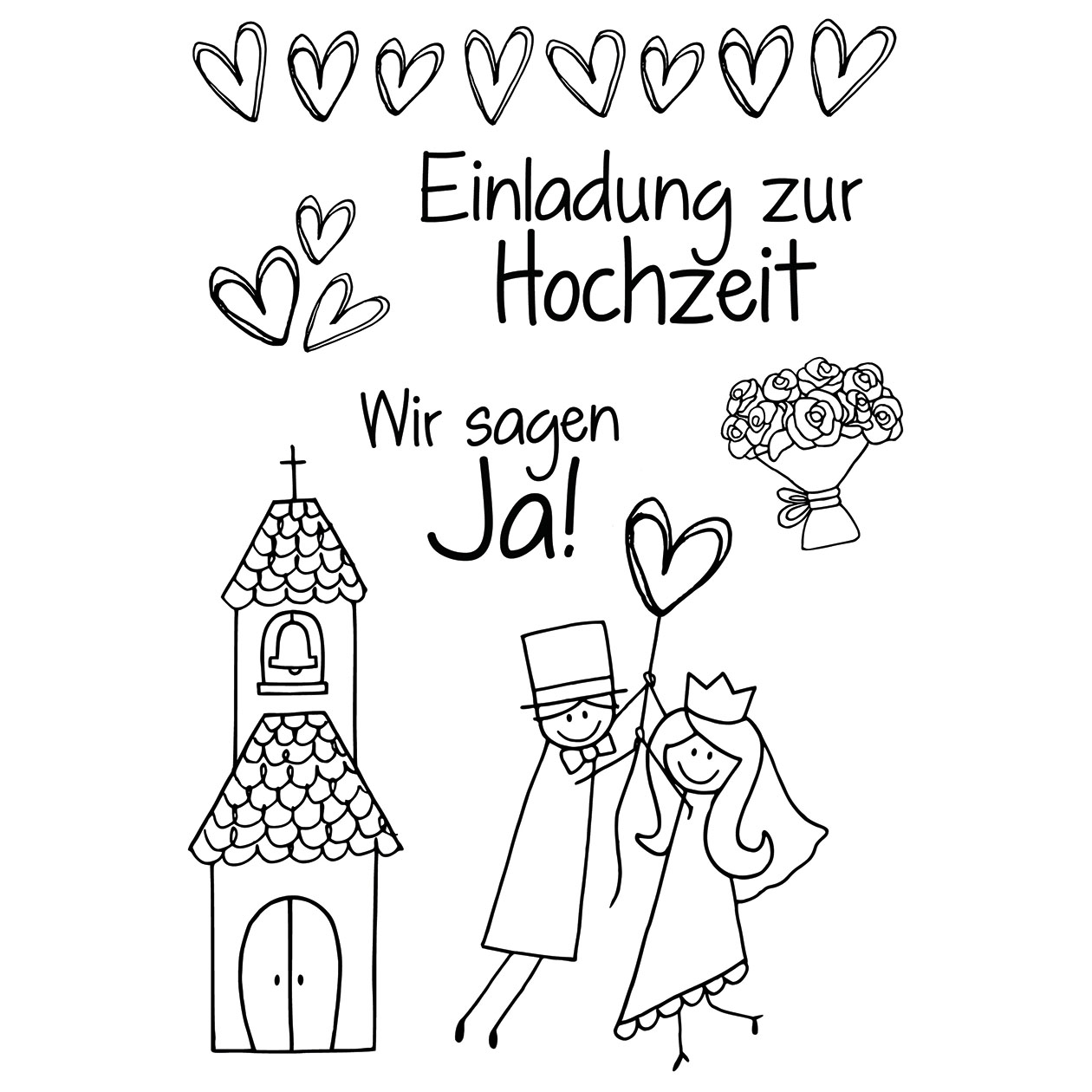 Silikonstempel Set, Einladung zur Hochzeit  ,  7-teilig, A7/74x105mm