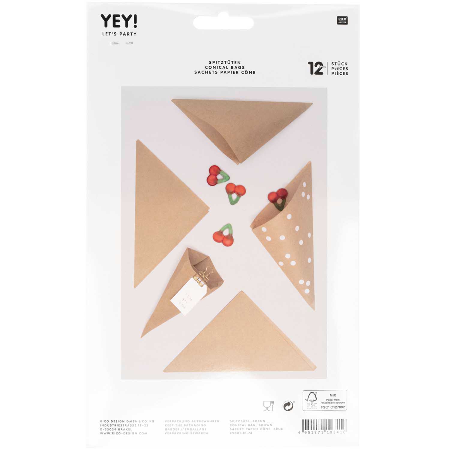 Spitztüten Kraftpapier, 17cm, 25Stück/Packung