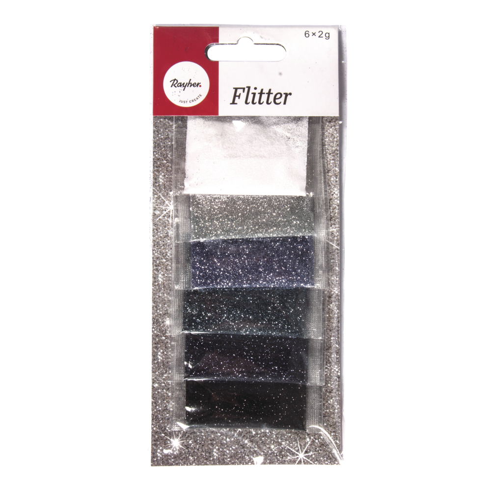 Flitter Glitter Mischpackung silber/schwarz 6 Farben á 2g 