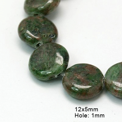 Halbedelstein Unakite, Linse, 12x5mm, per Strang/ca. 68 Stück