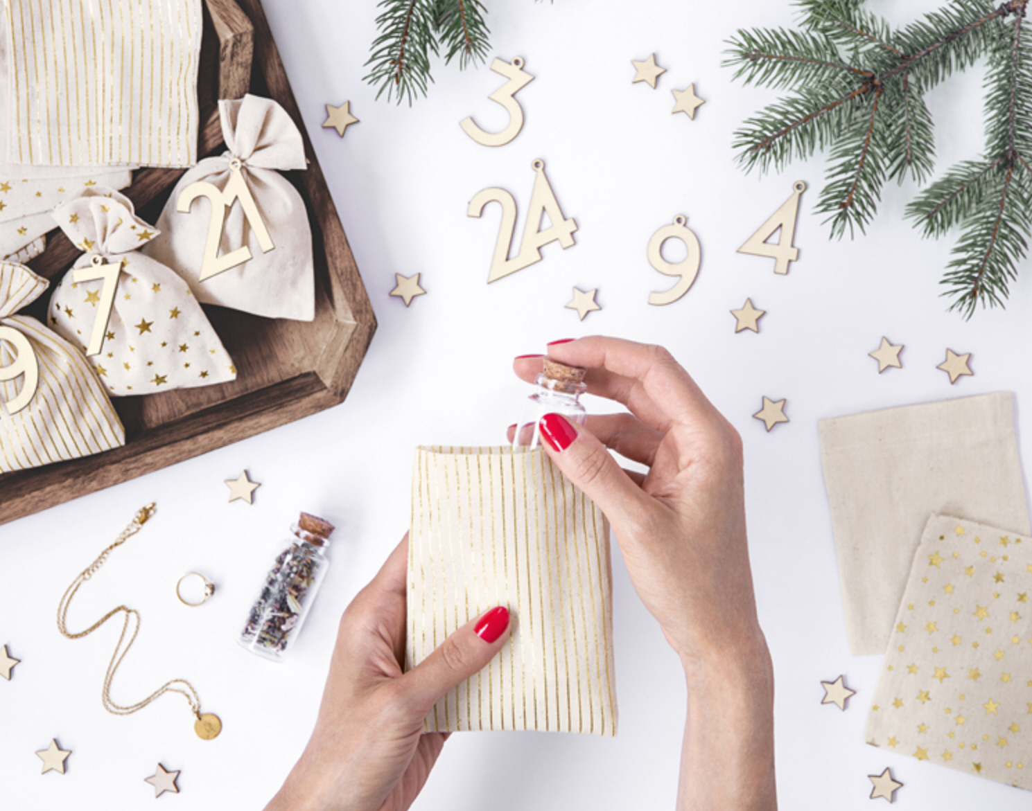 DIY Adventkalender 24 Baumwollbeutel + Nummern 