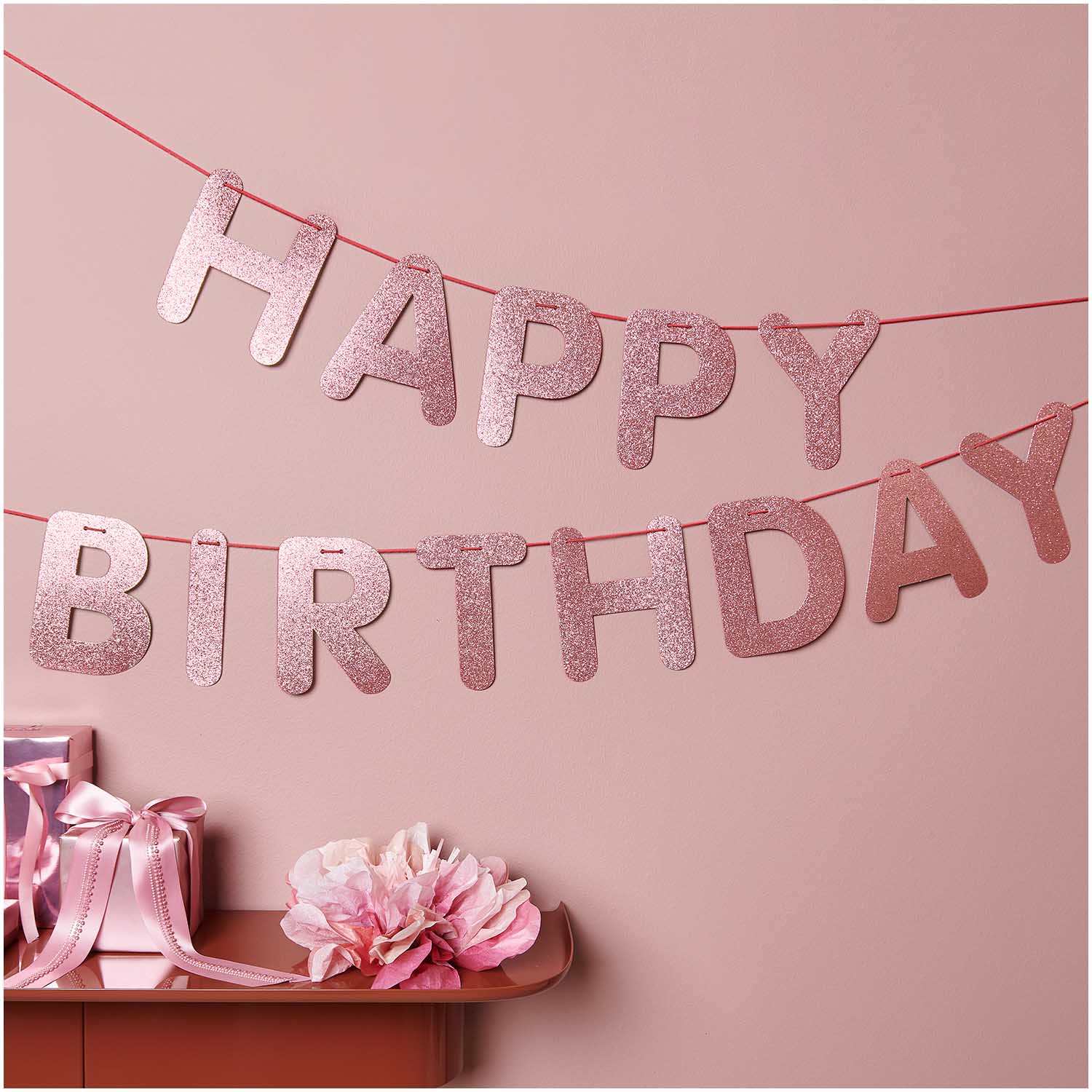 Girlande Happy Birthday Glitter ROSA 350g/m² beidseitig beglittert 5m Girlande Happy Birthday Glitter ROSA 350g/m² beidseitig beglittert 5m