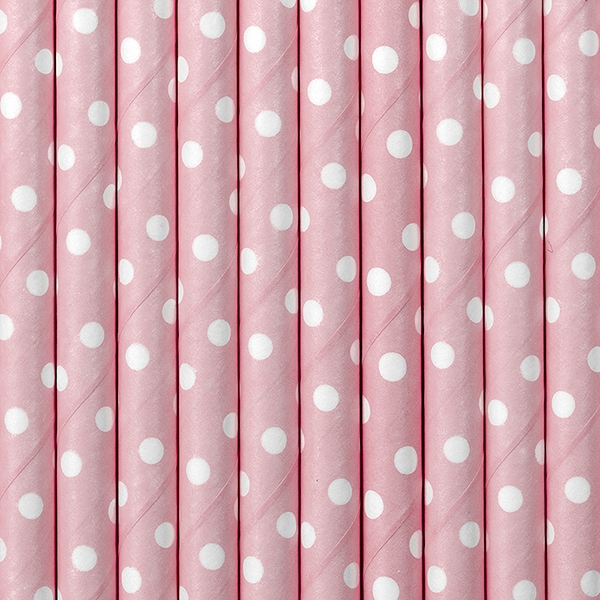 Papier Strohhalme , gepunktet rosa-weiss, Paper Straws, 10 Stück/Packung