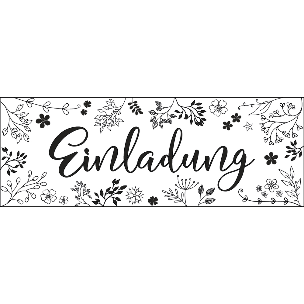 Butterer Einladung 3x5cm Holzstempel Schriftzug Pflanzenranke Blumen Blätter Gummistempel Rubber Stamp 