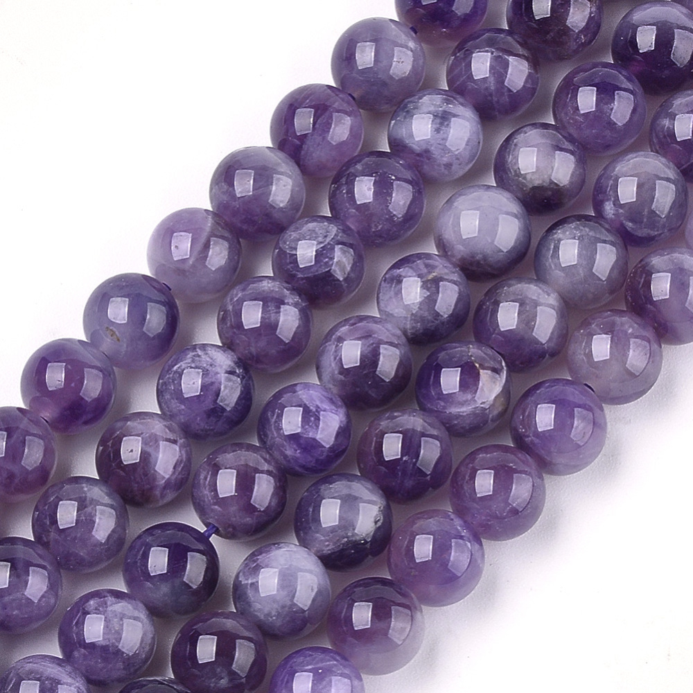 Edelsteinperlen-Strang Amethyst violett 8mm Loch 1mm 38,9cm 49 Stück