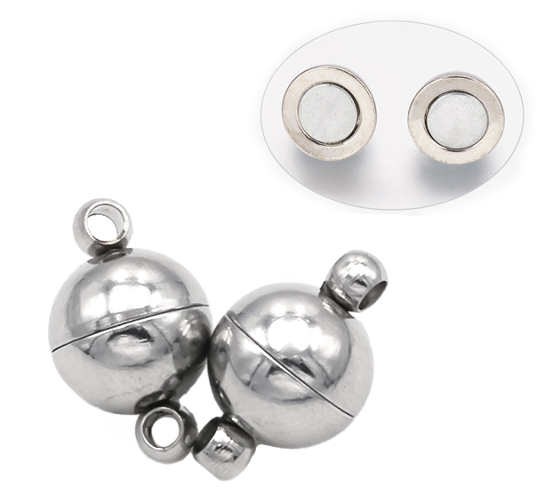 Runder Magnetverschluss aus Messing mit Ösen platinfarben 14x8 mm Lochgröße 1,5 mm 1 Stück 