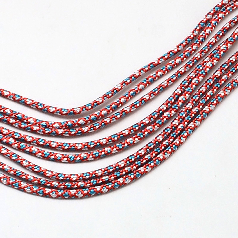 Paracord dünn 2 mm, gemustert rot-weiß-cyan, 10 m