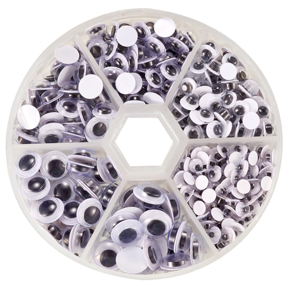 Wackelaugen Mix, 600 Stück sortiert, 4-9mm Glubschaugen Bastelaugen Klebeaugen Kunststoffaugen Wobby Eyes