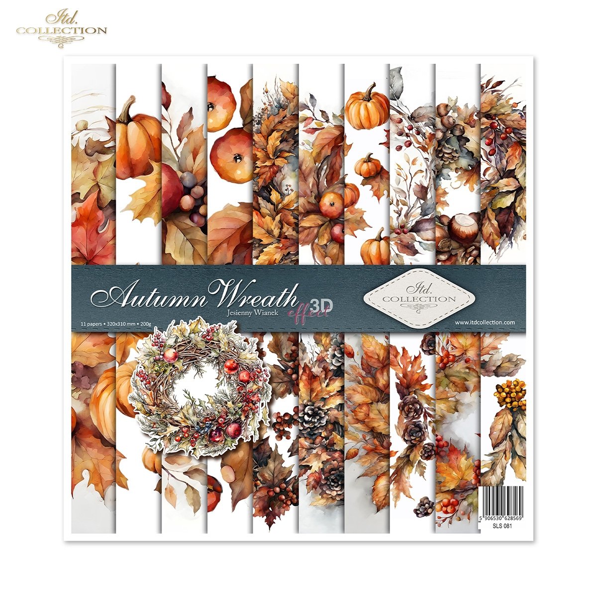 Papier-Set für Scrapbooking Autumn Wreath  3D Effekt 11 Bögen FSC Recycled 200g/m²