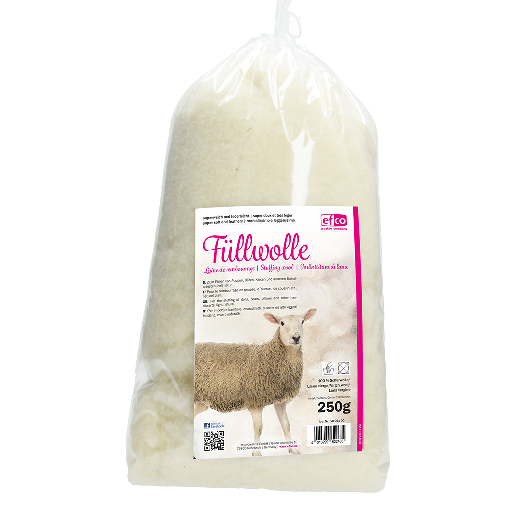 Füllwolle superweich + federleicht 250g hell natur 100 % Schurwolle