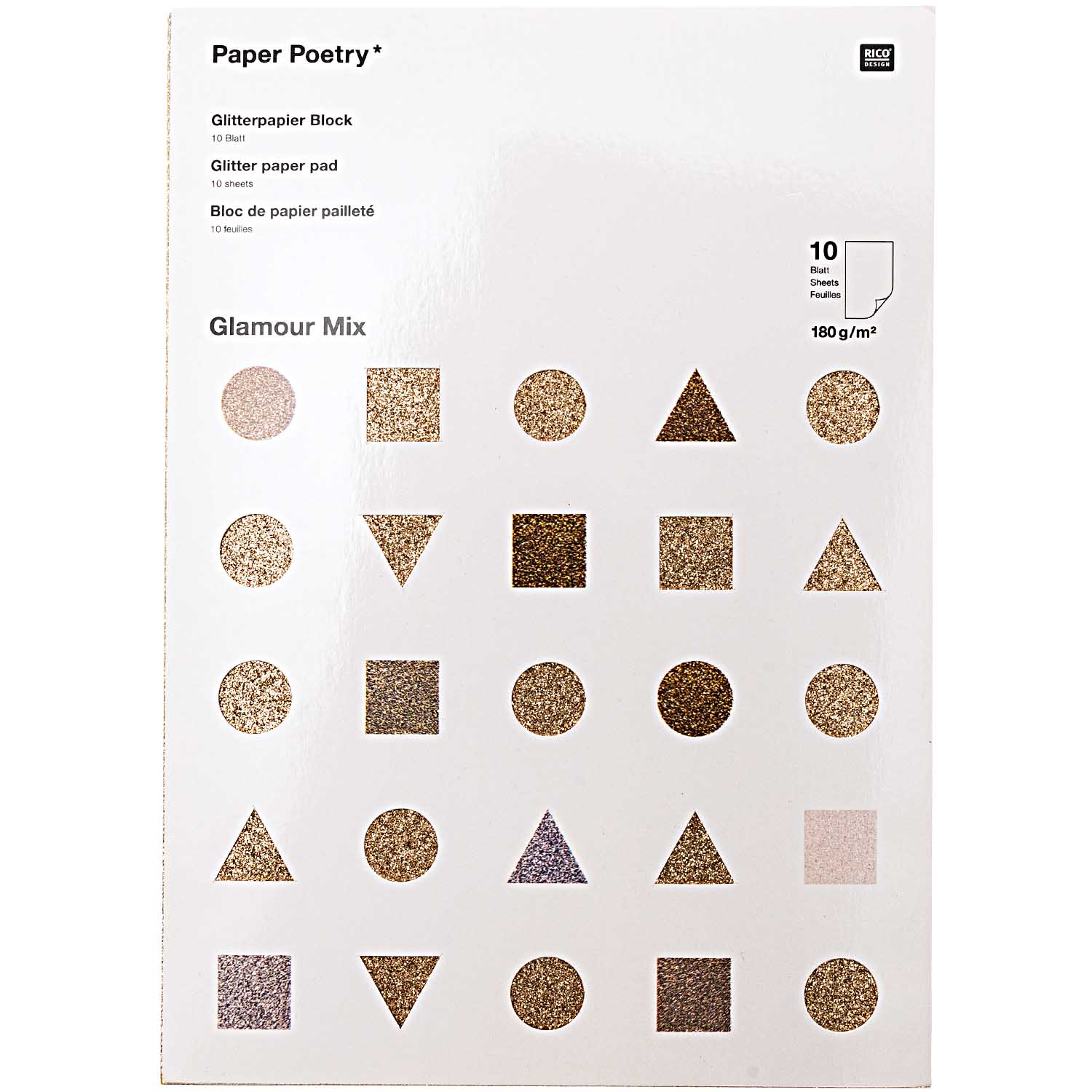 Glitterpapier Block A4 10 Baltt Paper Poetry Glamour Mix 180g/m²