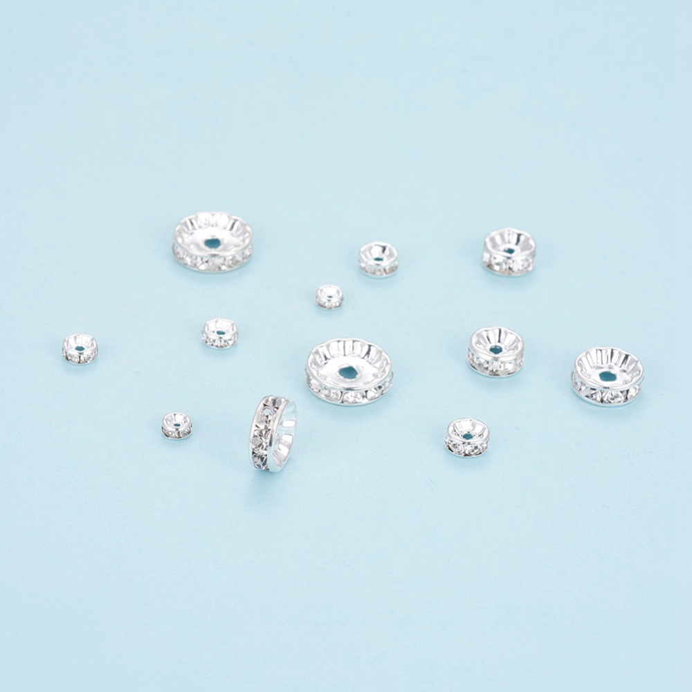 Rondell-Set Brass Rhinestone Spacer Beads silber  8x2cm 120Stk.