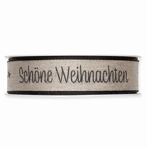 Drahtband Schöne Weihnachten 25 mm natur schwarz