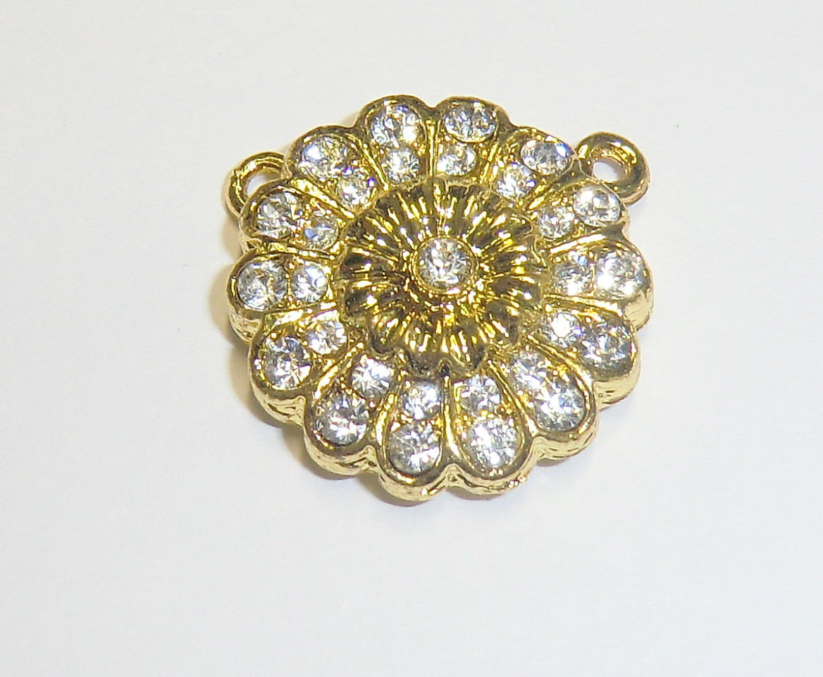 Magnetverschluss Blume mit Strass, goldfärbig 25x8mm